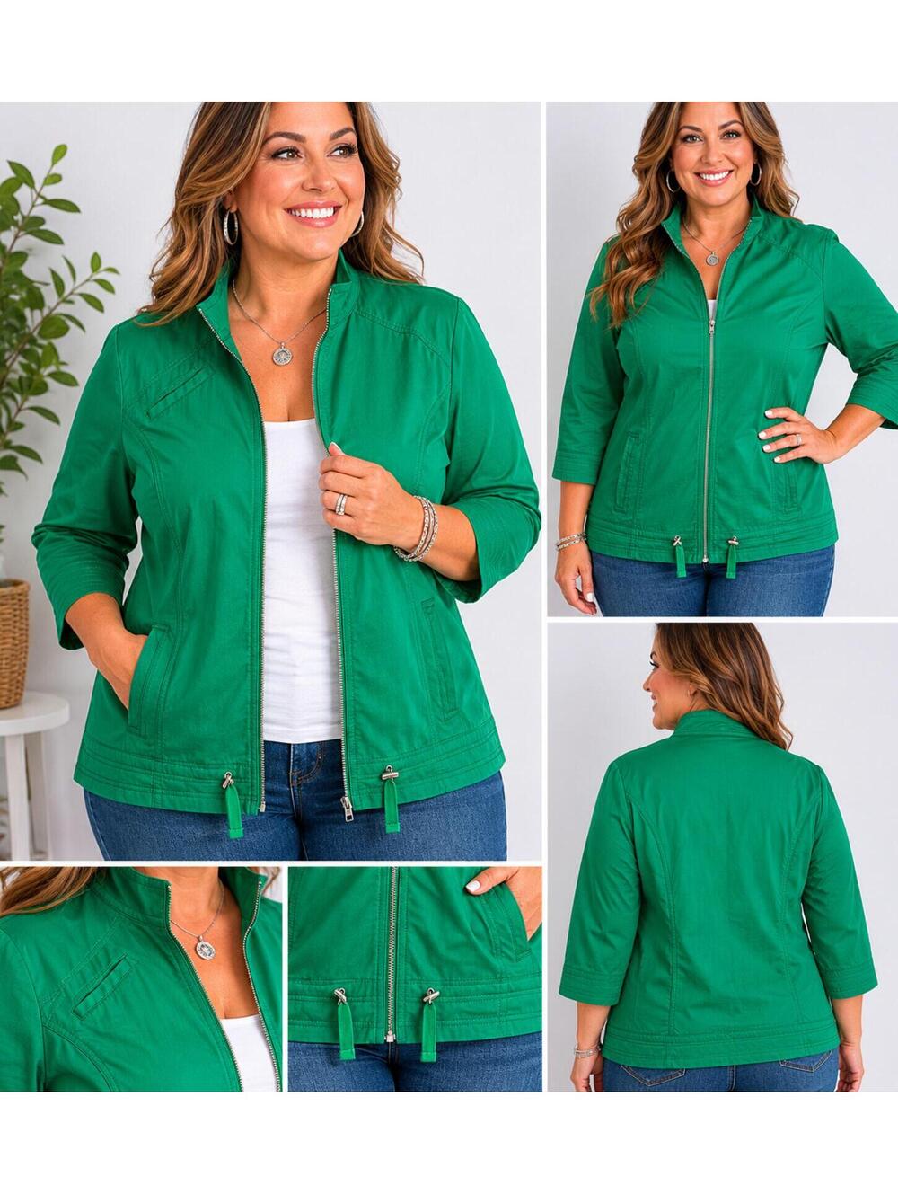 Chico’s Zenergy Emerald Green Zip Front Utility Jacket Size 3 (XL/16-18)